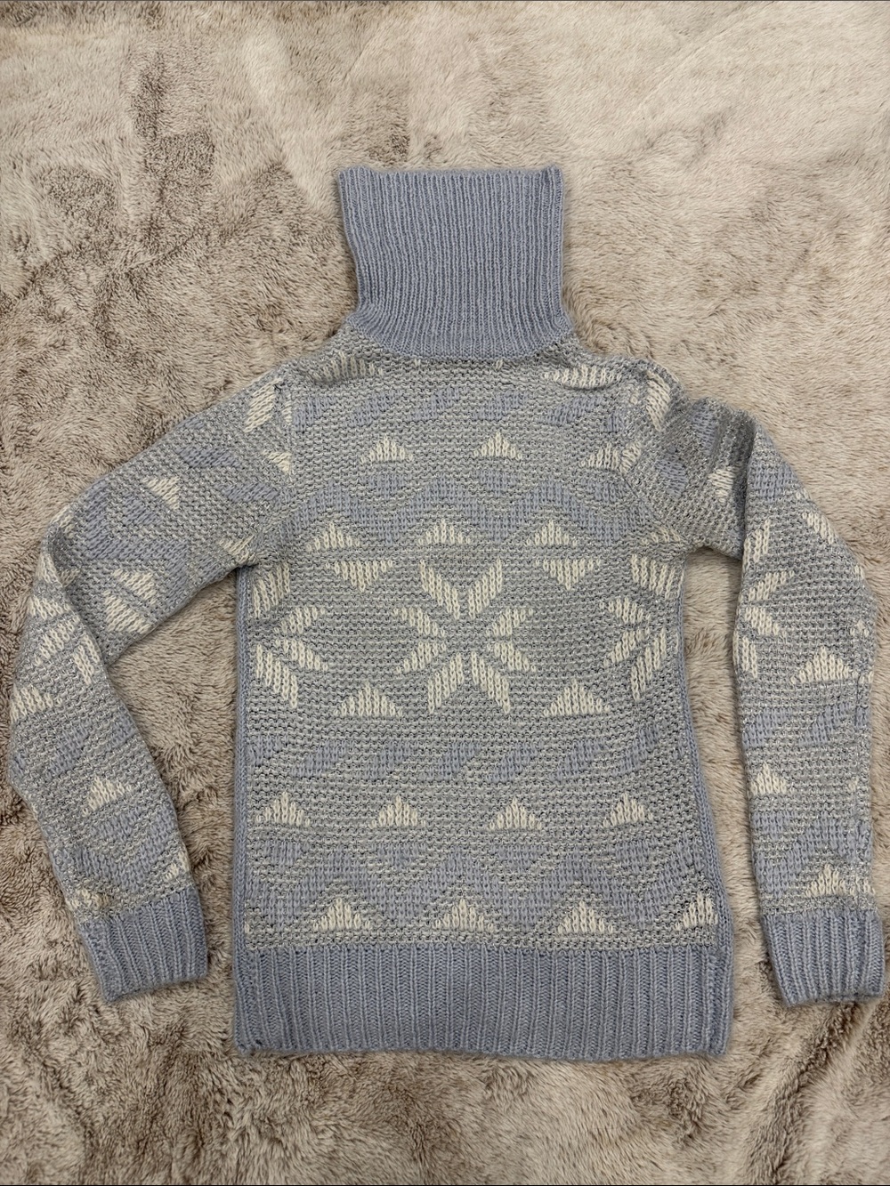 Suzy Shier Light Blue & Cream Cowl Neck Snowflake Sweater